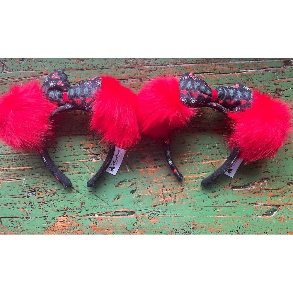 Disney Parks Holiday Christmas‎ Pom Pom Minnie Mouse Ears Headband Set Of 2